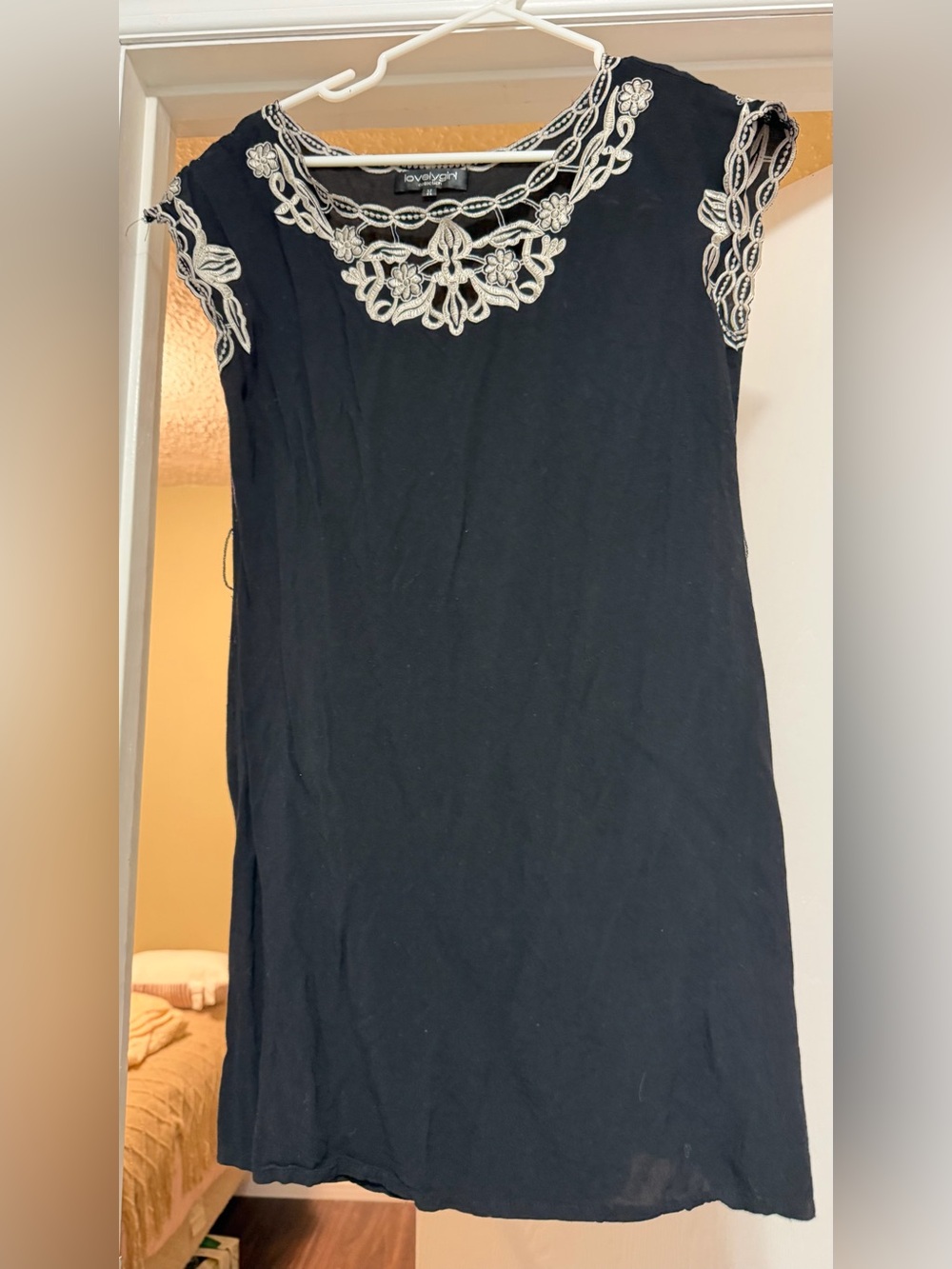 Lovely Day Embroidered Yoke Black Midi Dress